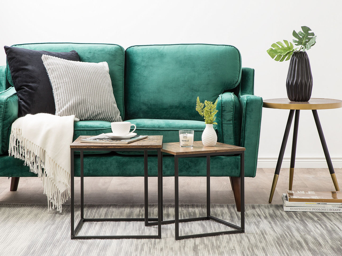 Beistelltisch 2er Set Holzoptik dunkelbraun / schwarz quadratisch DENNY