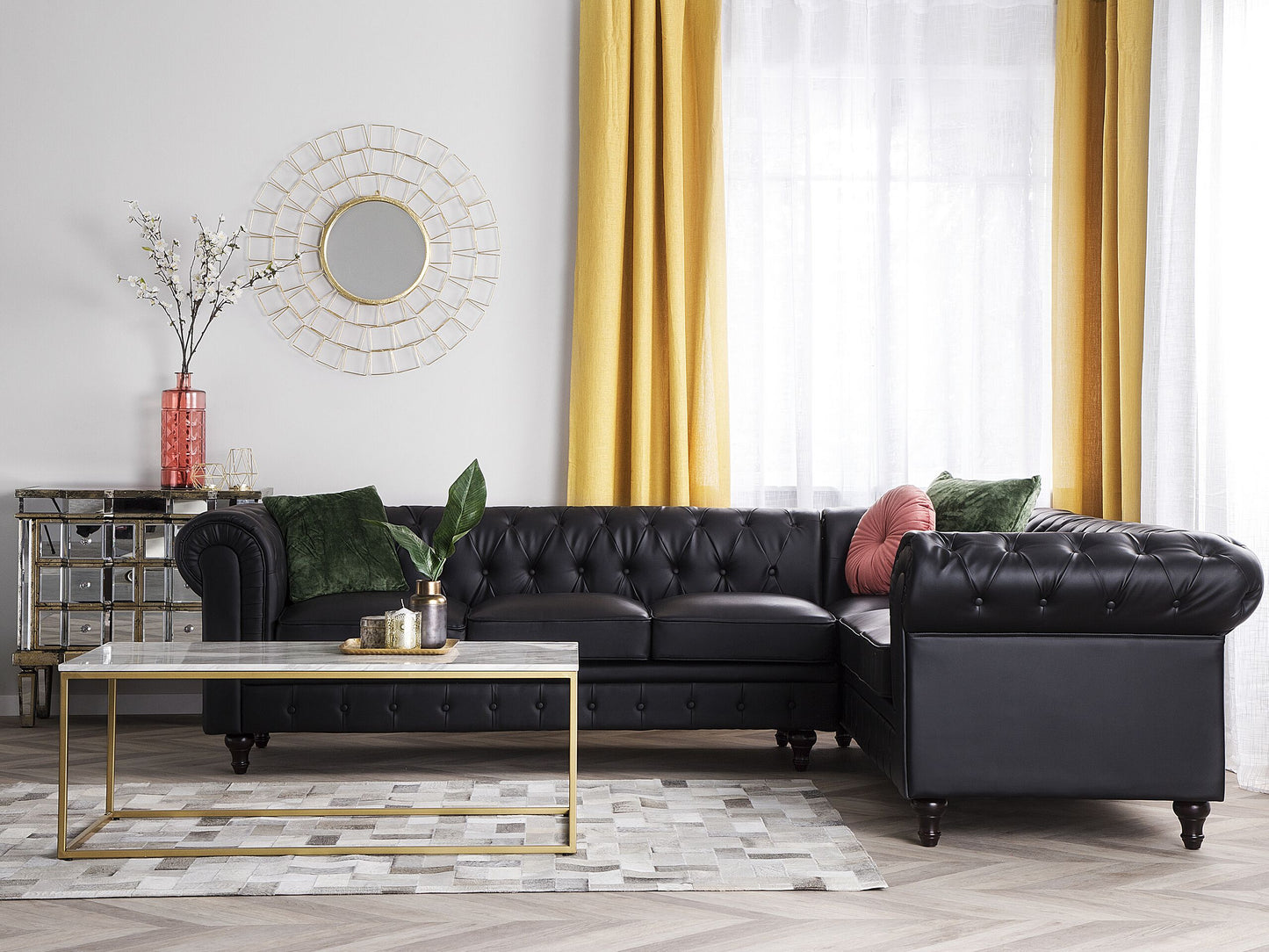Ecksofa Kunstleder schwarz linksseitig CHESTERFIELD