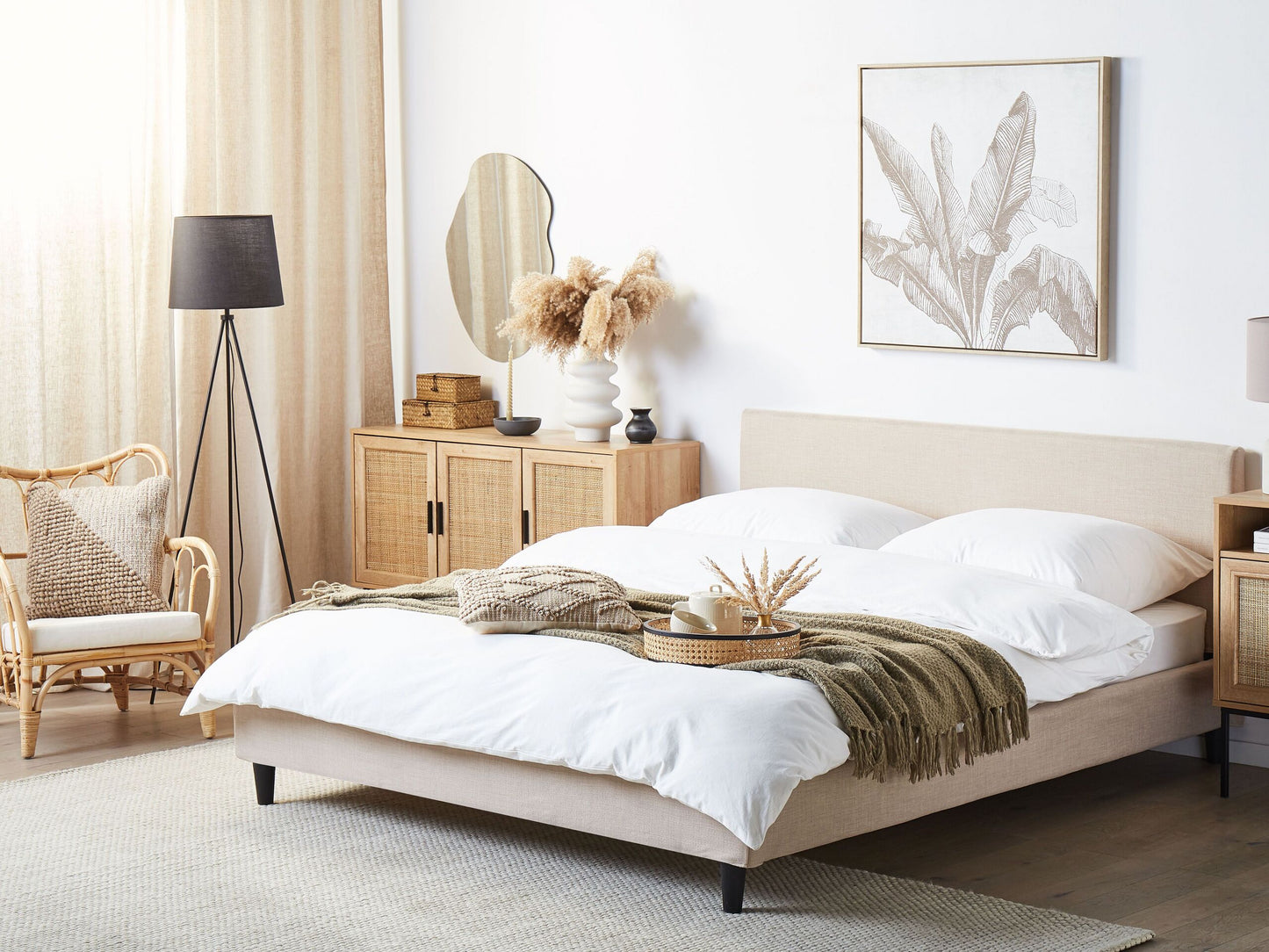 Bett mit Lattenrost Stoff FITOU 160 x 200 cm Beige