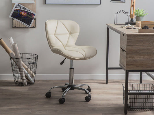 Arbeitshocker mit Rollen Kunstleder beige höhenverstellbar VALETTA