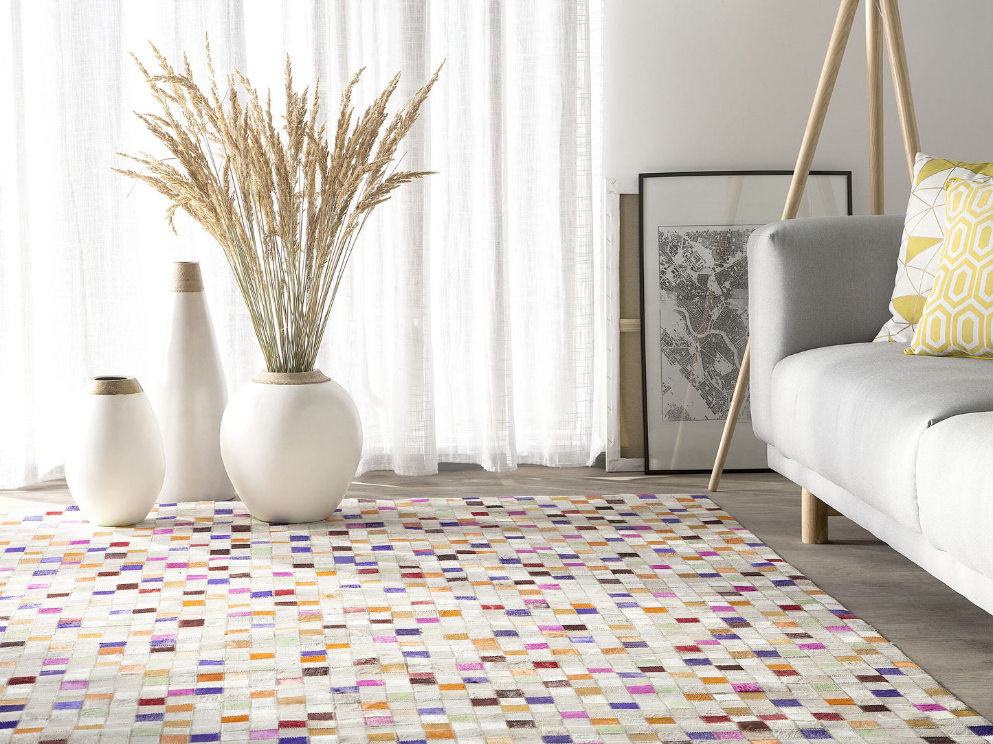 Teppich Kuhfell bunt 160 x 230 cm Patchwork Kurzflor ADVAN
