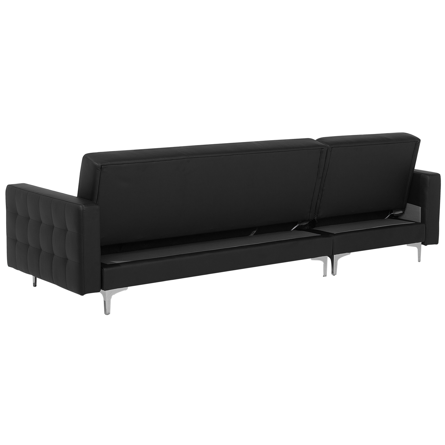 Schlafsofa Kunstleder schwarz rechtsseitig mit Ottomane ABERDEEN