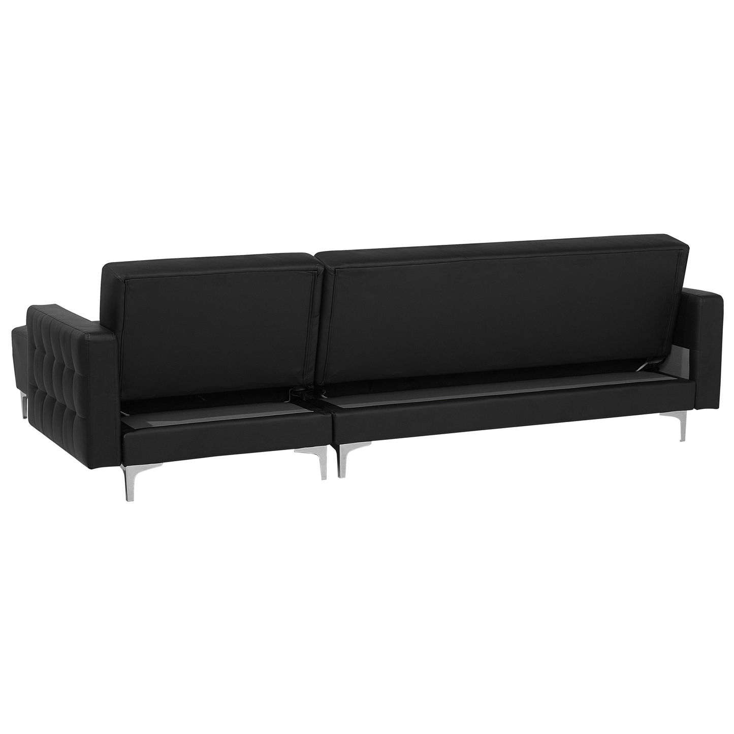 Schlafsofa Kunstleder schwarz linksseitig mit Ottomane ABERDEEN
