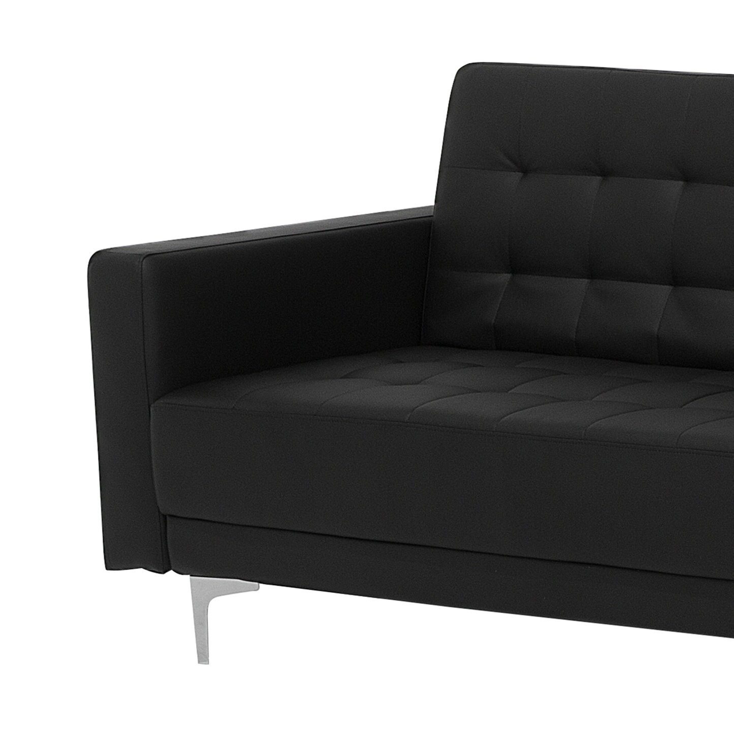 Schlafsofa Kunstleder schwarz linksseitig mit Ottomane ABERDEEN
