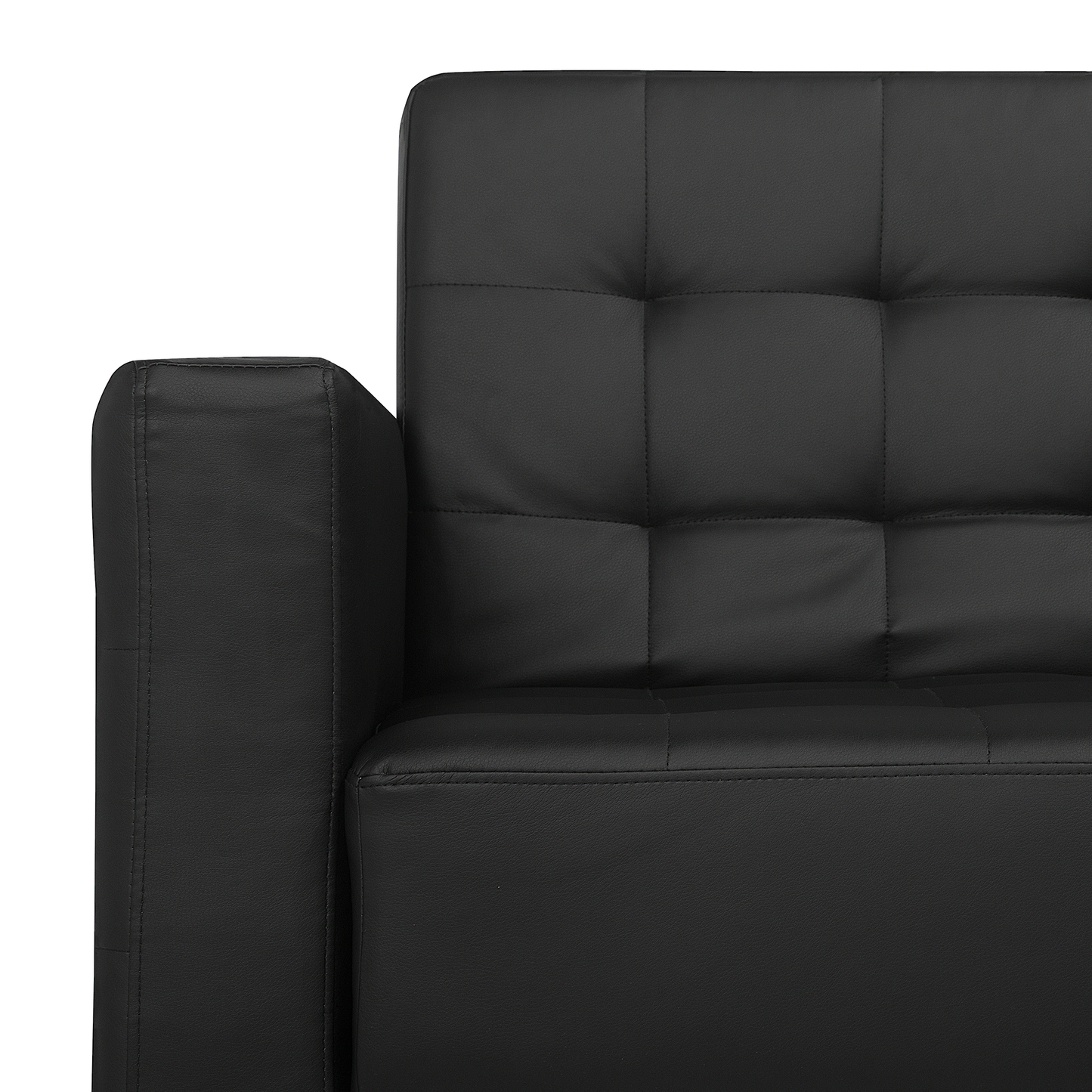 Schlafsofa Kunstleder schwarz linksseitig mit Ottomane ABERDEEN