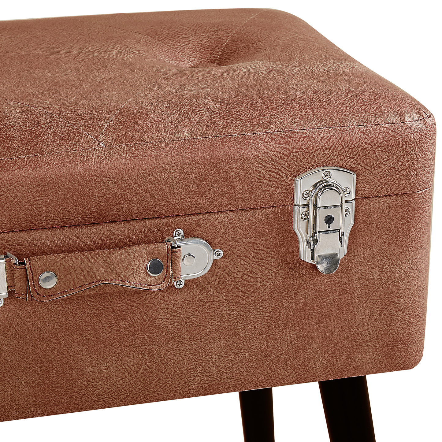 Hocker mit Stauraum Kunstleder goldbraun Koffer-Design MALLARD
