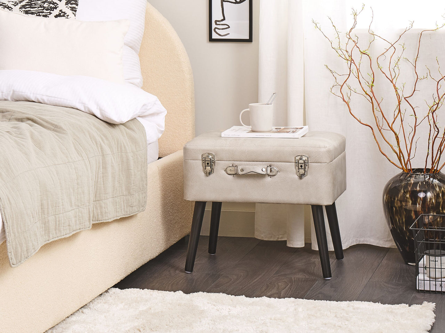 Hocker mit Stauraum Kunstleder beige Koffer-Design MALLARD