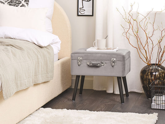 Hocker mit Stauraum Samtstoff hellgrau Koffer-Design MALLARD