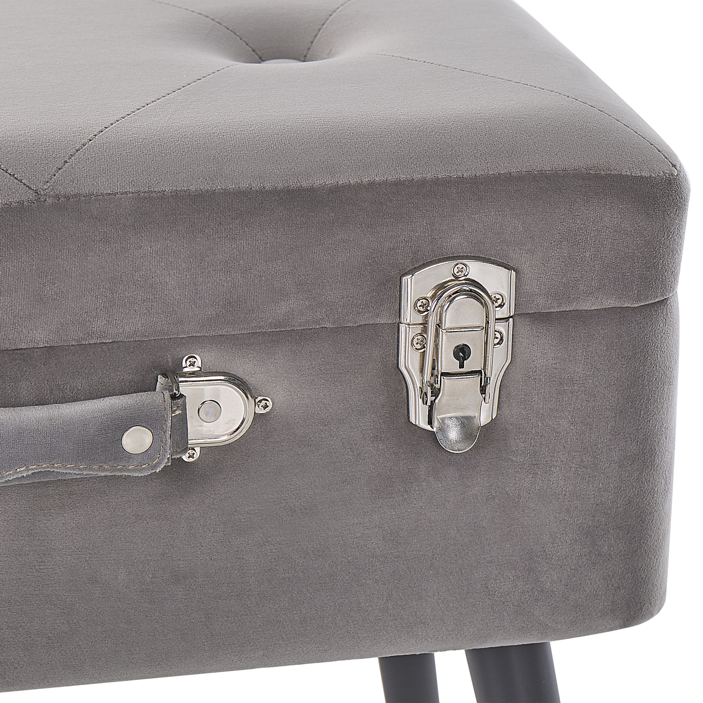 Hocker mit Stauraum Samtstoff hellgrau Koffer-Design MALLARD