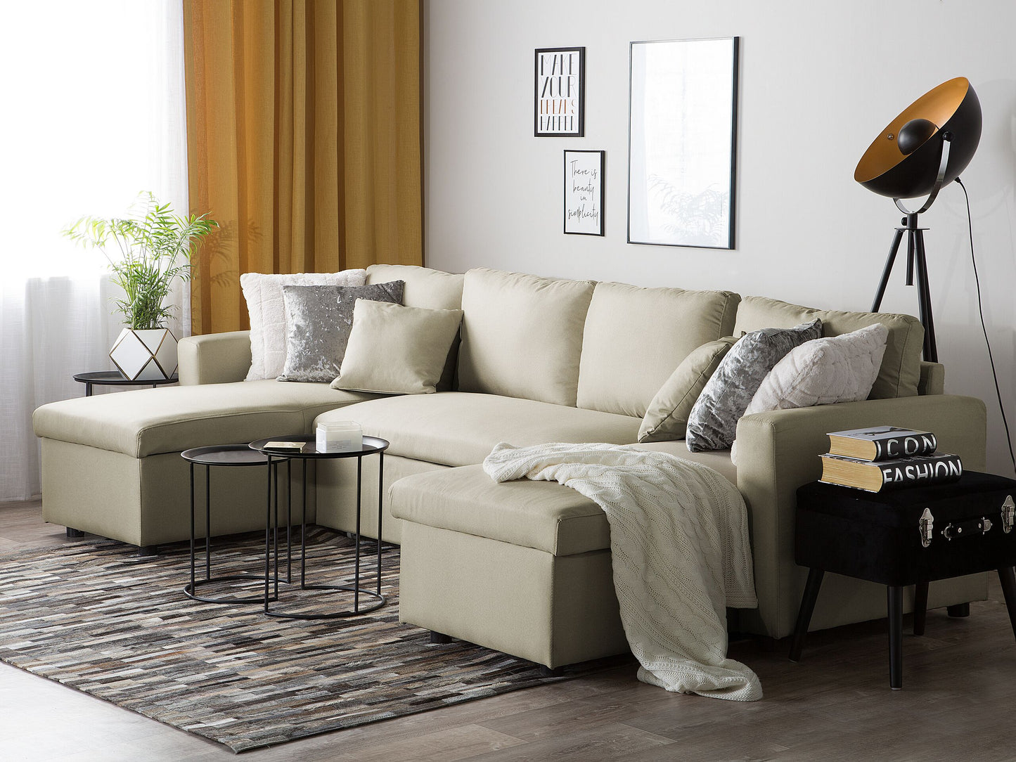Schlafsofa 5-Sitzer Polsterbezug beige SOMMEN