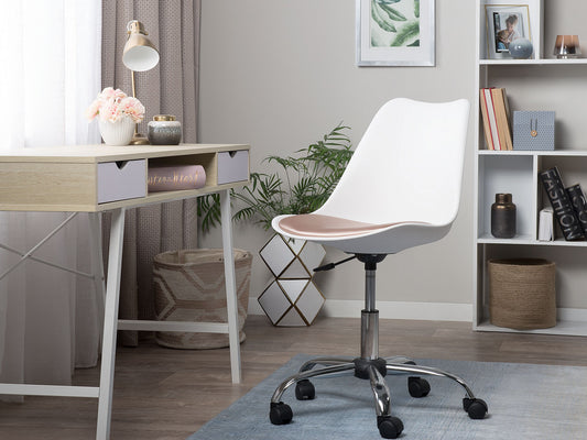 Arbeitshocker mit Rollen Kunstleder weiss / gold höhenverstellbar DAKOTA II