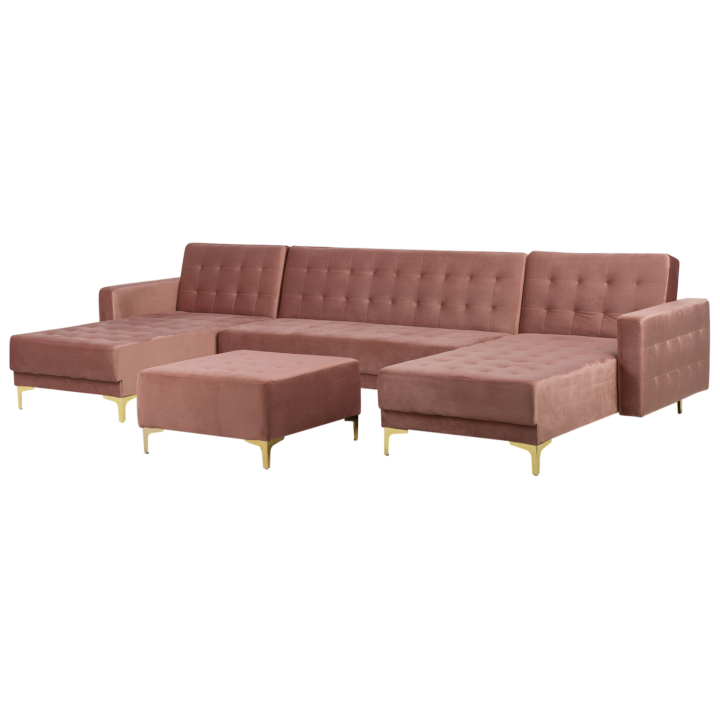 Schlafsofa U-förmig Samtstoff rosa mit Ottomane ABERDEEN