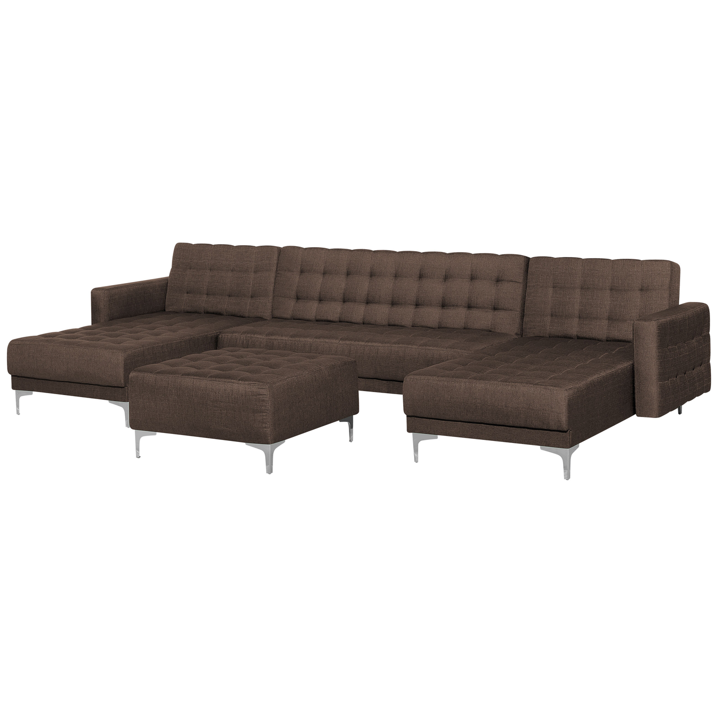 Schlafsofa U-förmig Polsterbezug dunkelbraun mit Ottomane ABERDEEN