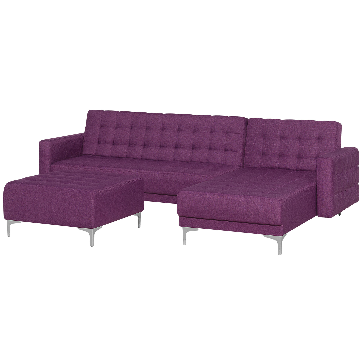 Schlafsofa Polsterbezug violett linksseitig mit Ottomane ABERDEEN