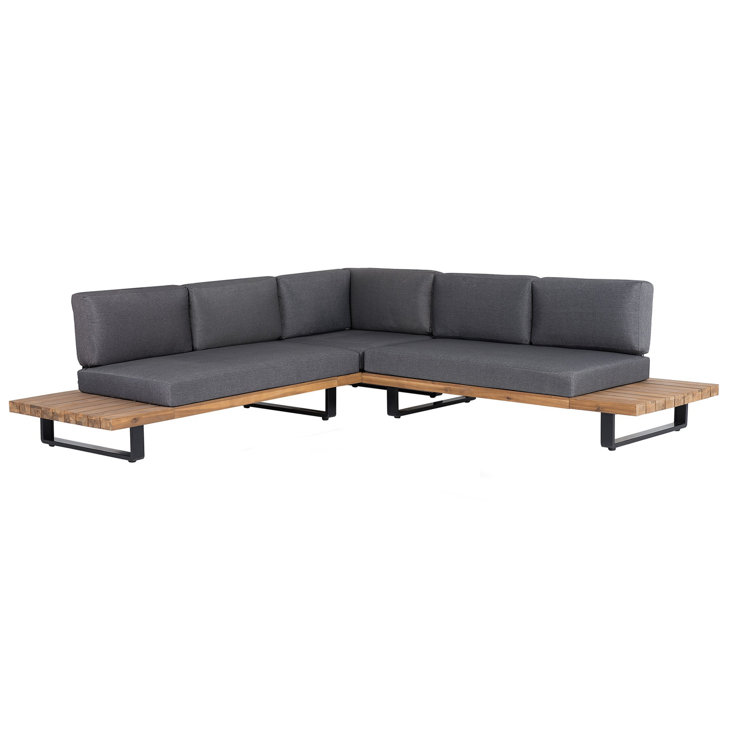 Garten Ecksofa mit Tisch 5-Sitzer MYKONOS rechtsseitig zertifiziertes Akazienholz Dunkelgrau