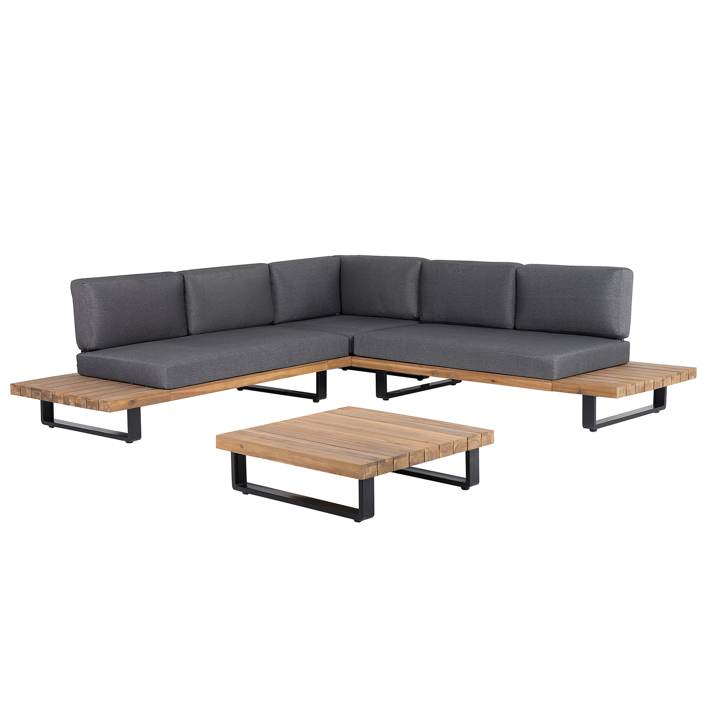 Garten Ecksofa mit Tisch 5-Sitzer MYKONOS rechtsseitig zertifiziertes Akazienholz Dunkelgrau