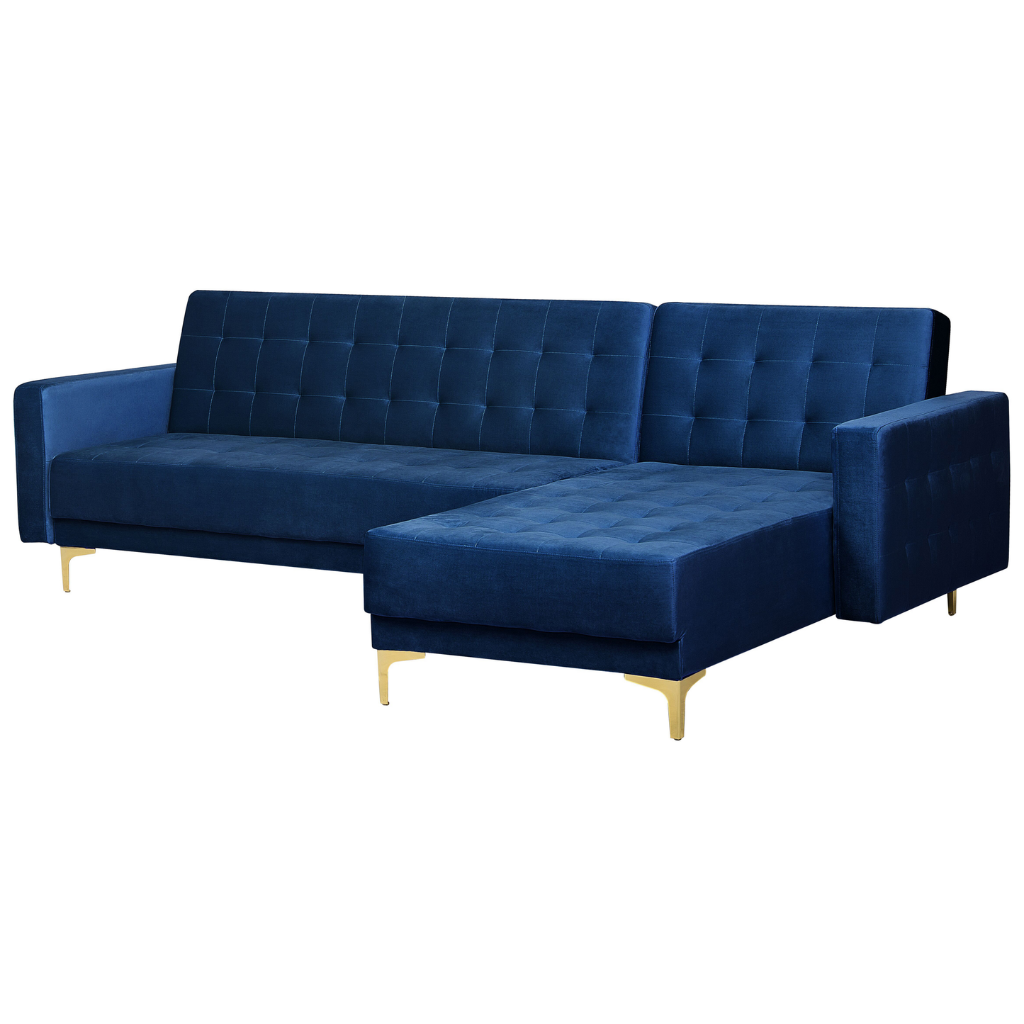 Ecksofa linksseitig Samtstoff marineblau Schlaffunktion ABERDEEN