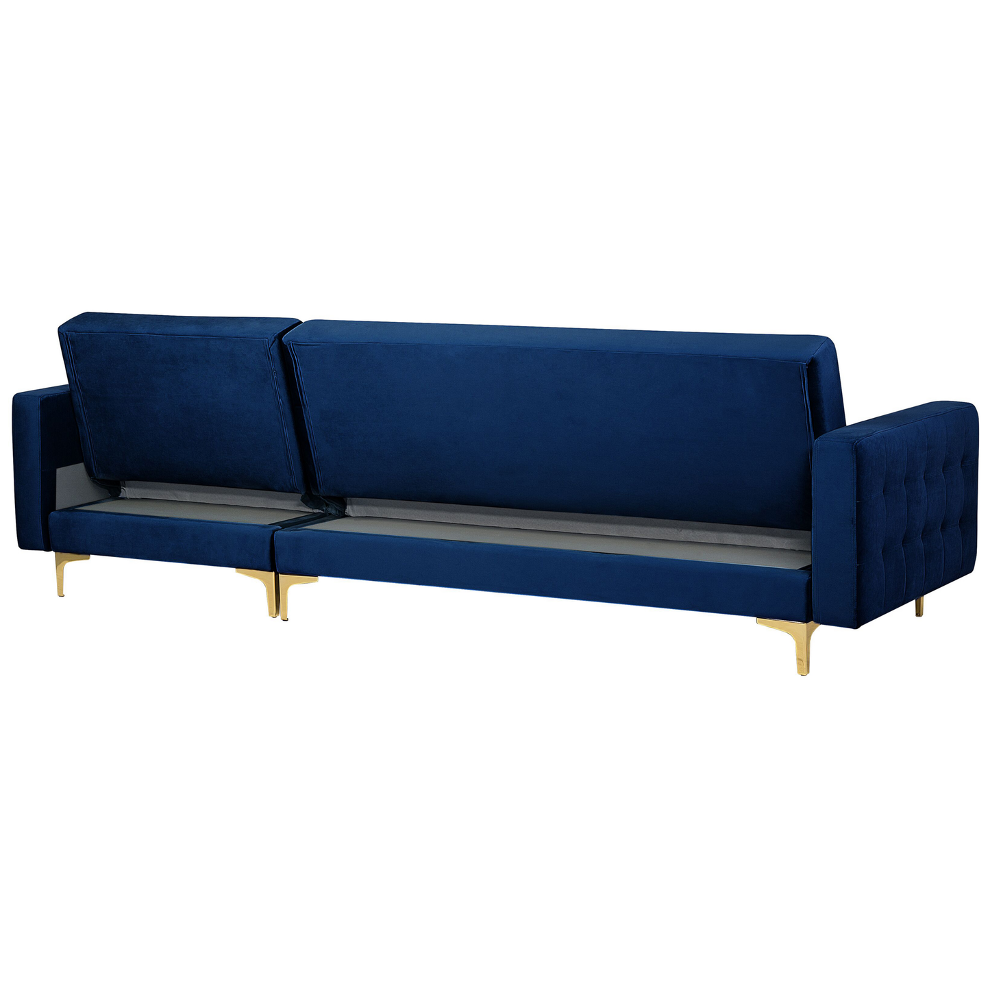 Schlafsofa Samtstoff marineblau linksseitig mit Ottomane ABERDEEN