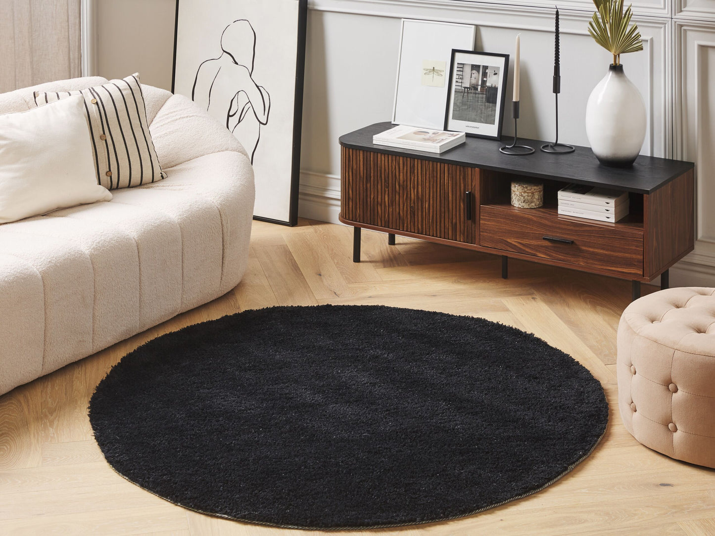 Teppich schwarz ⌀ 140 cm Shaggy DEMRE