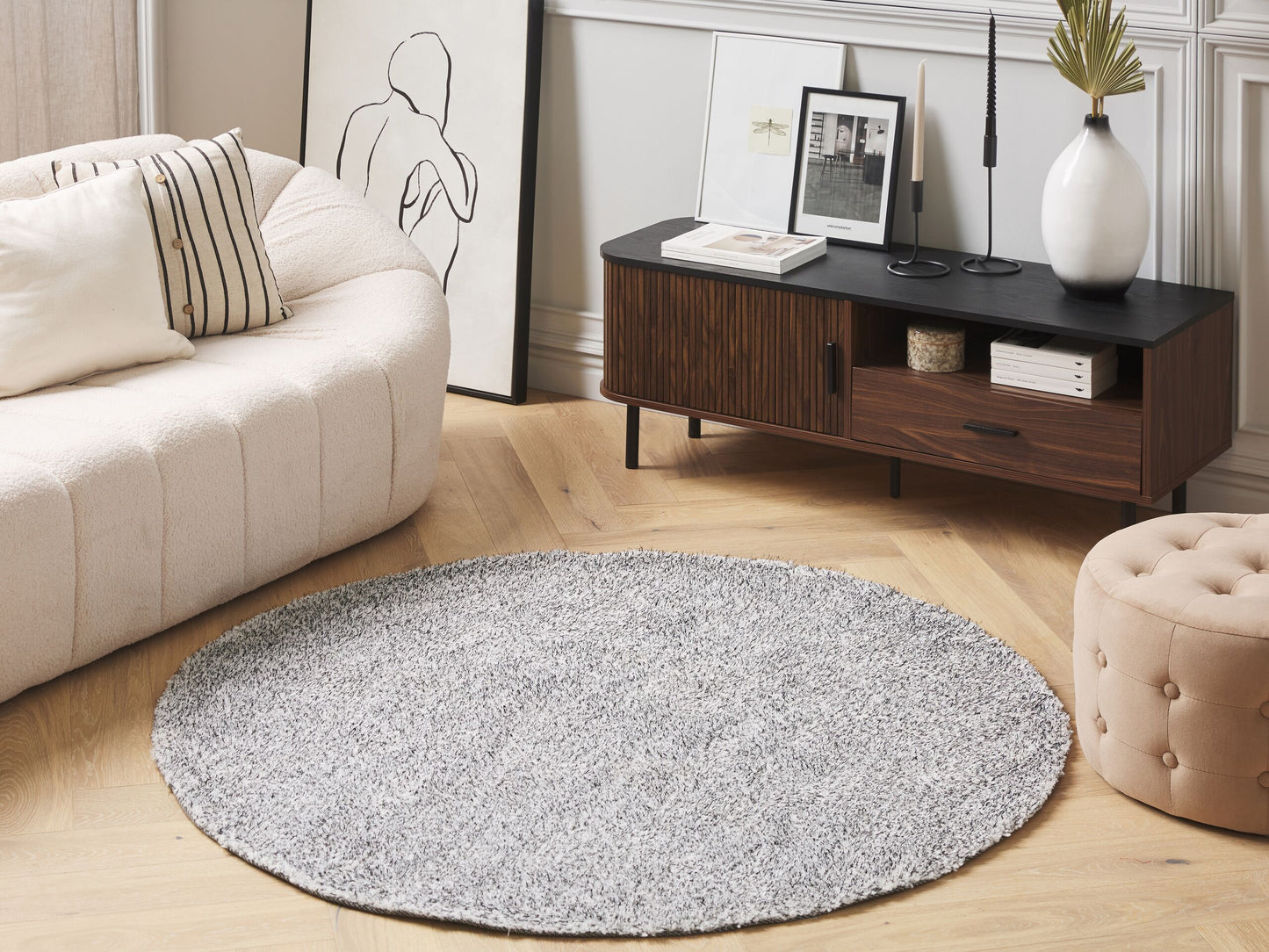 Teppich grau meliert ⌀ 140 cm Shaggy DEMRE