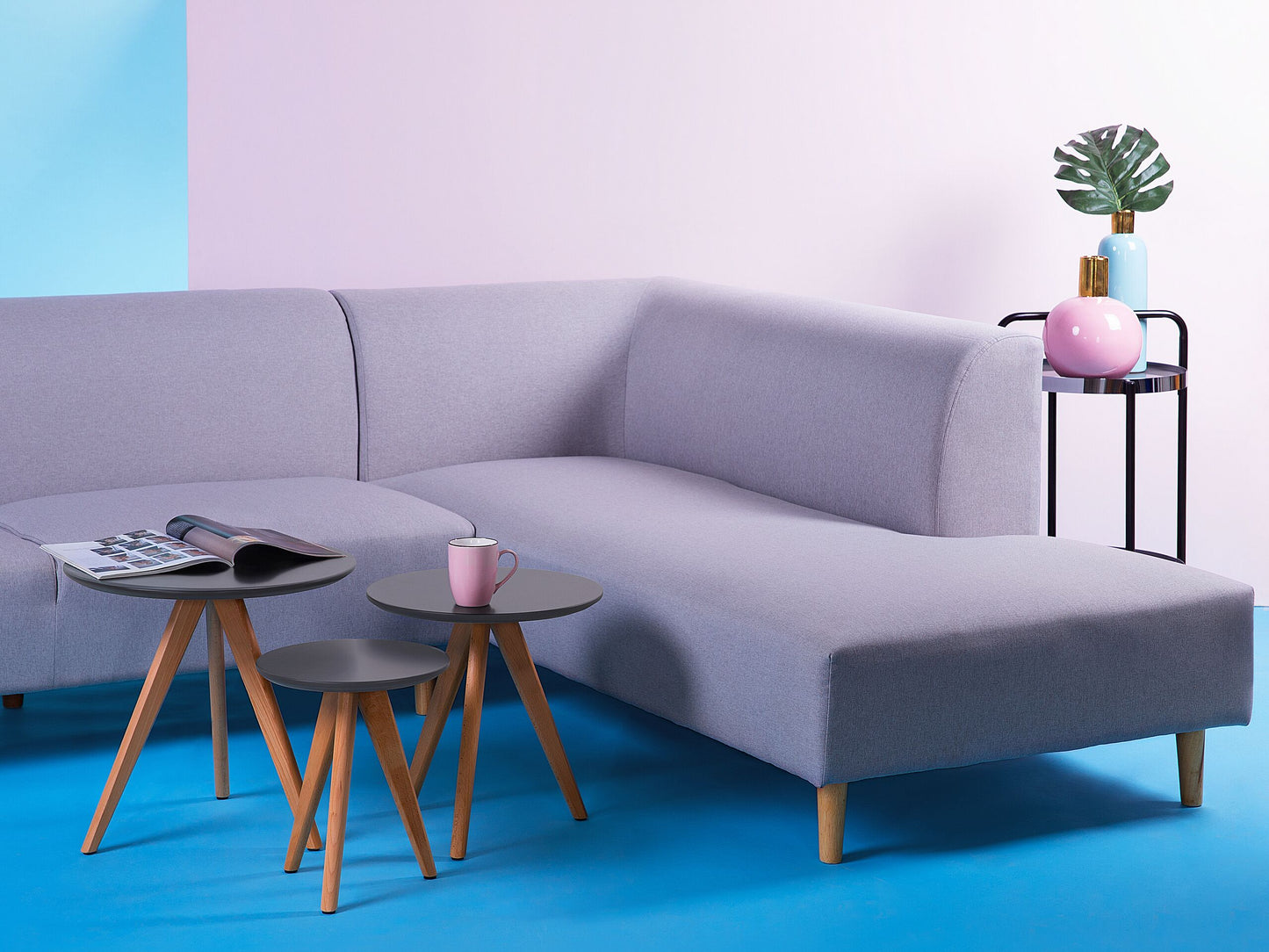 Couchtisch 3er Set grau / hellbraun rund VEGAS