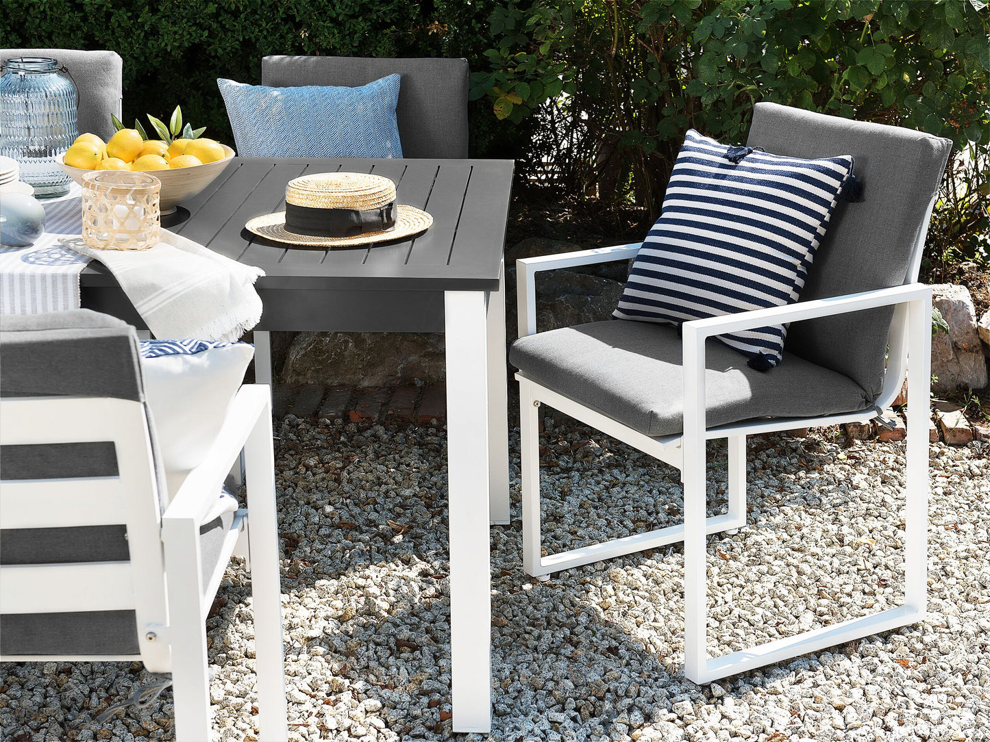 Set mit 2 Stühlen und Sitzkissen PANCOLE Stoff Grau
