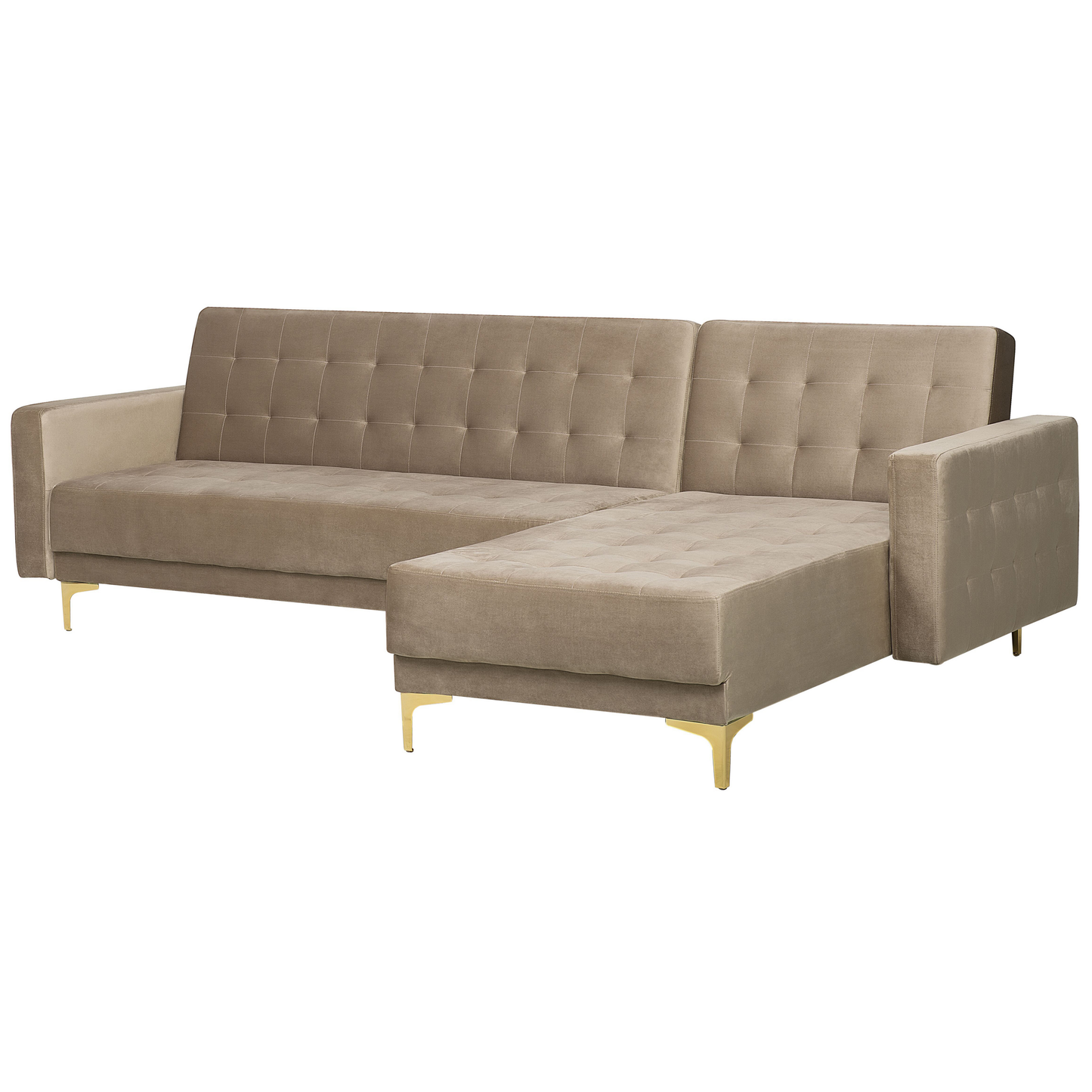 Ecksofa linksseitig Samtstoff sandbeige Schlaffunktion ABERDEEN