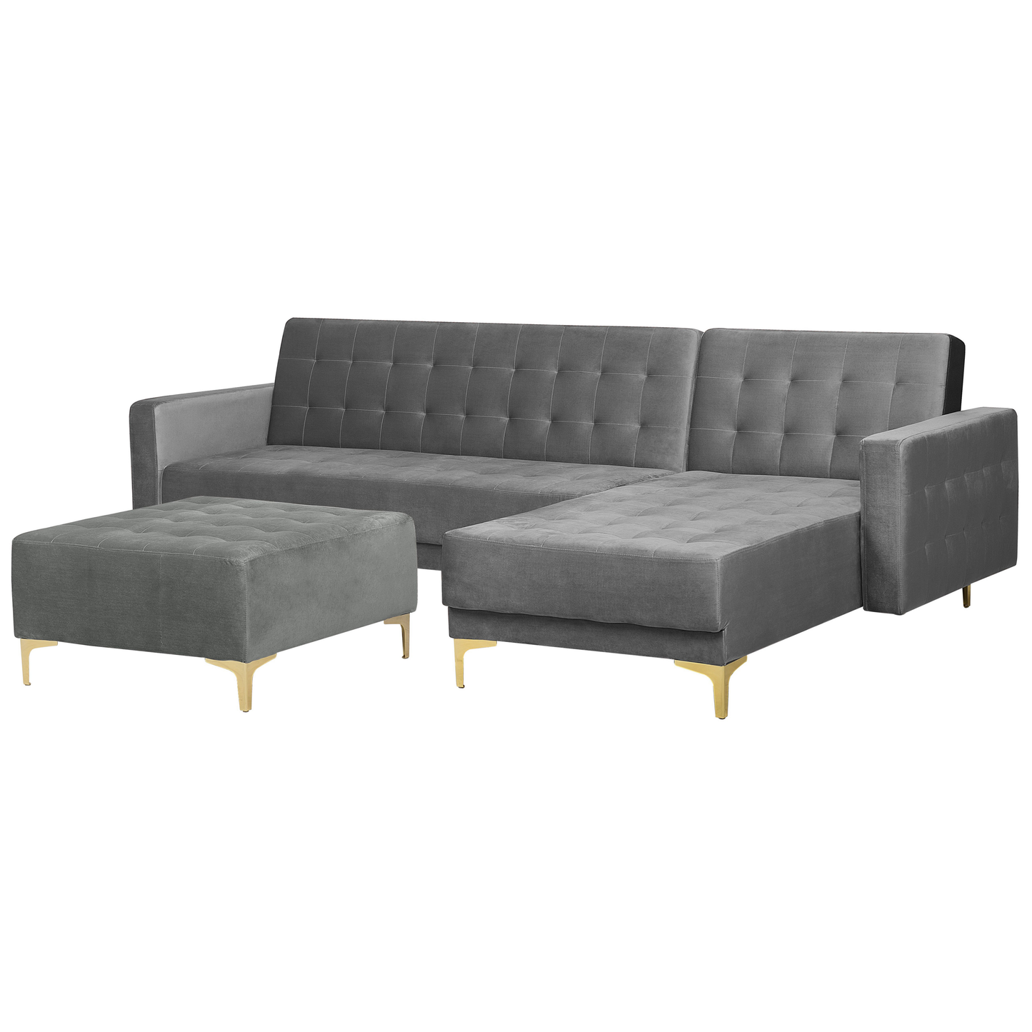 Schlafsofa Samtstoff grau linksseitig mit Ottomane ABERDEEN