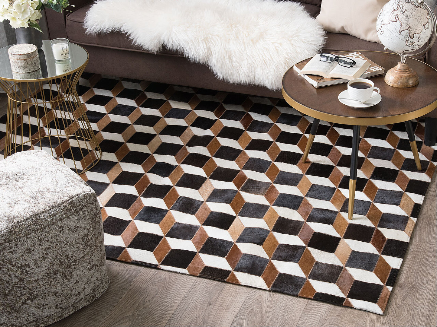 Teppich Kuhfell braun 140 x 200 cm Patchwork Kurzflor ALPKOY