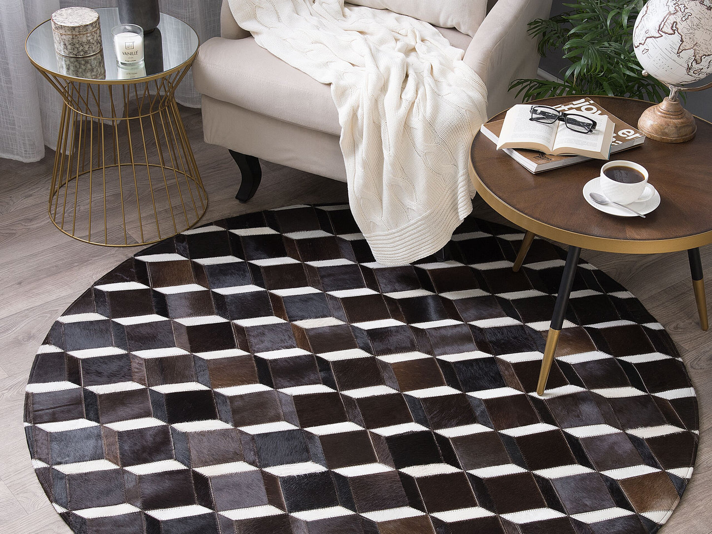 Teppich Kuhfell braun ⌀ 140 cm Patchwork Kurzflor ALPKOY