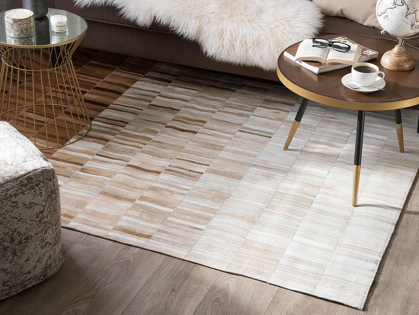 Teppich Kuhfell beige 140 x 200 cm Patchwork Kurzflor YAGDA