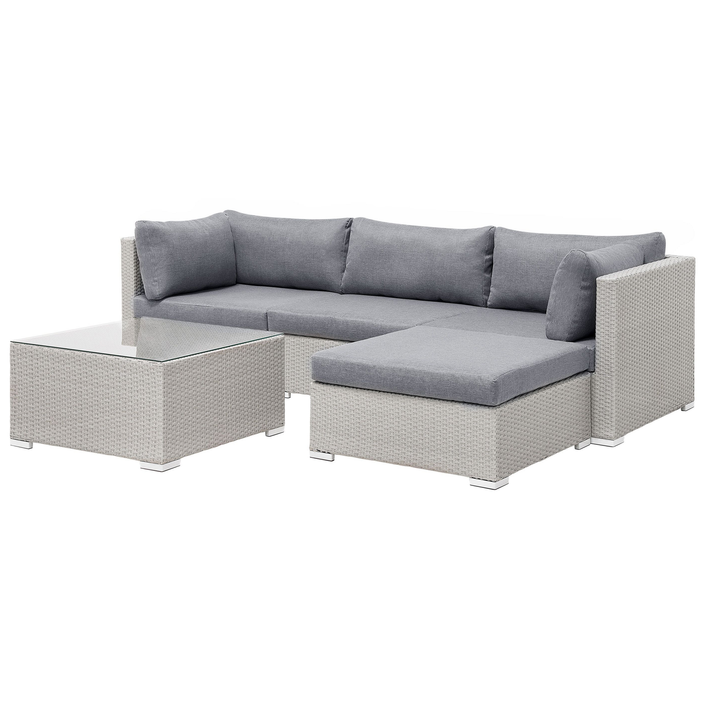 Garten Ecksofa mit Tisch 4-Sitzer SANO II linksseitig modular Polyrattan Hellgrau