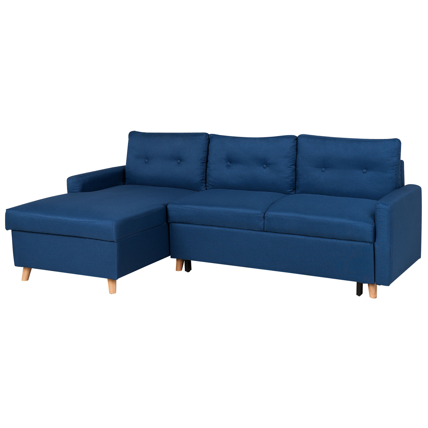 Ecksofa mit Schlaffunktion Polsterbezug marineblau rechtsseitig FLAKK