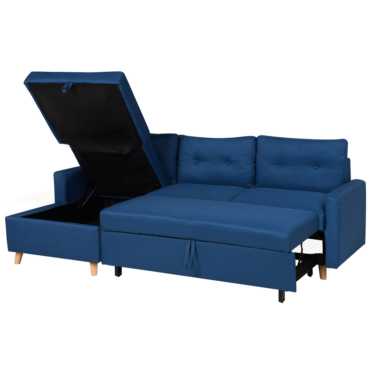 Ecksofa mit Schlaffunktion Polsterbezug marineblau rechtsseitig FLAKK