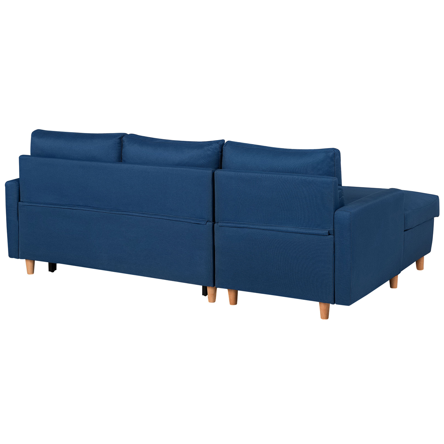 Ecksofa mit Schlaffunktion Polsterbezug marineblau rechtsseitig FLAKK