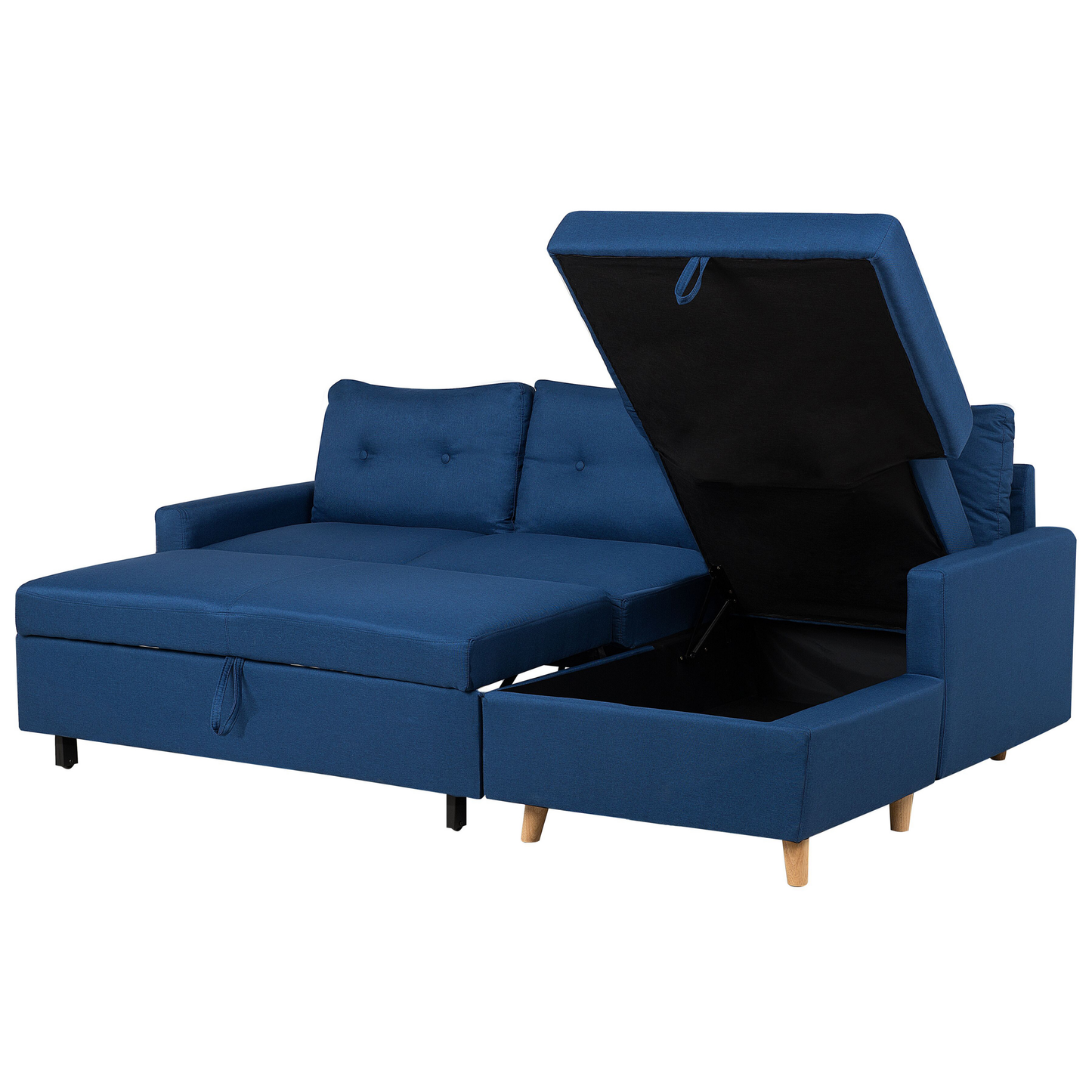 Ecksofa mit Schlaffunktion Polsterbezug marineblau linksseitig FLAKK