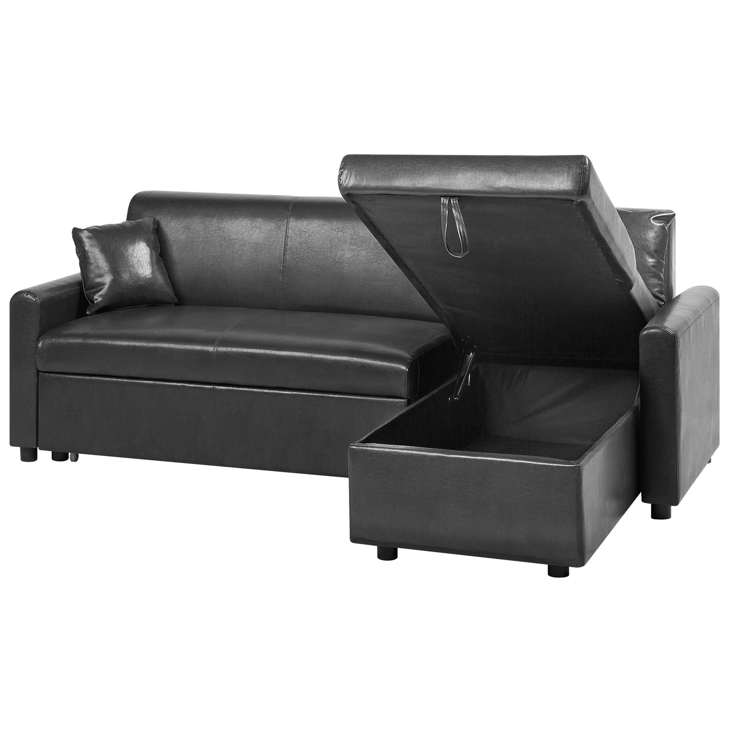 Ecksofa mit Schlaffunktion Lederoptik schwarz linksseitig OGNA