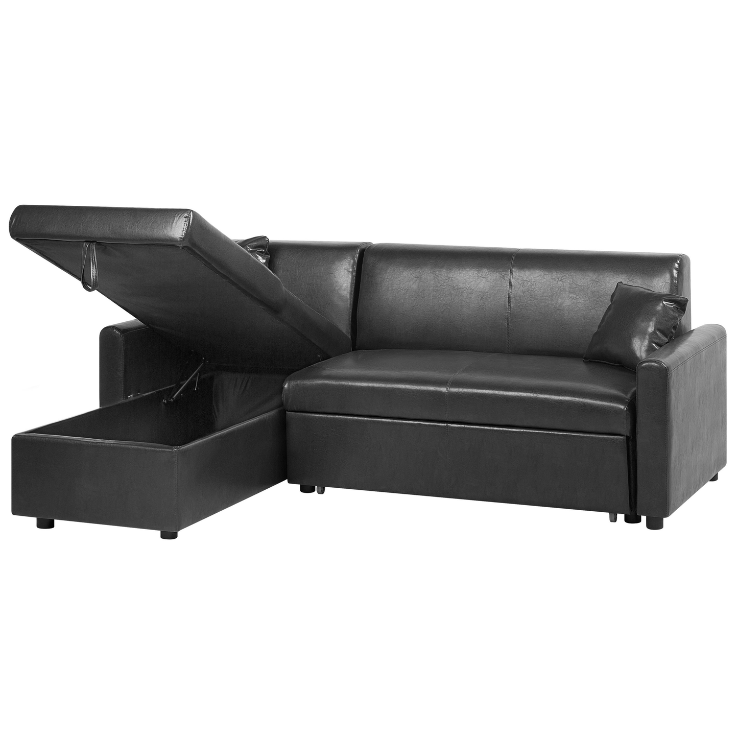 Ecksofa mit Schlaffunktion Lederoptik schwarz rechtsseitig OGNA