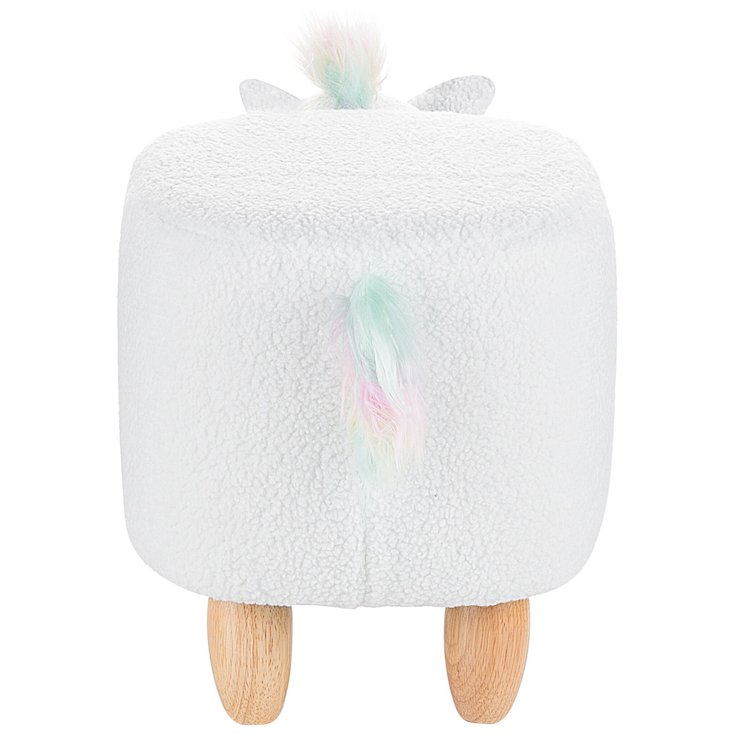 Hocker Felloptik / Gummibaumholz weiss Einhornform UNICORN
