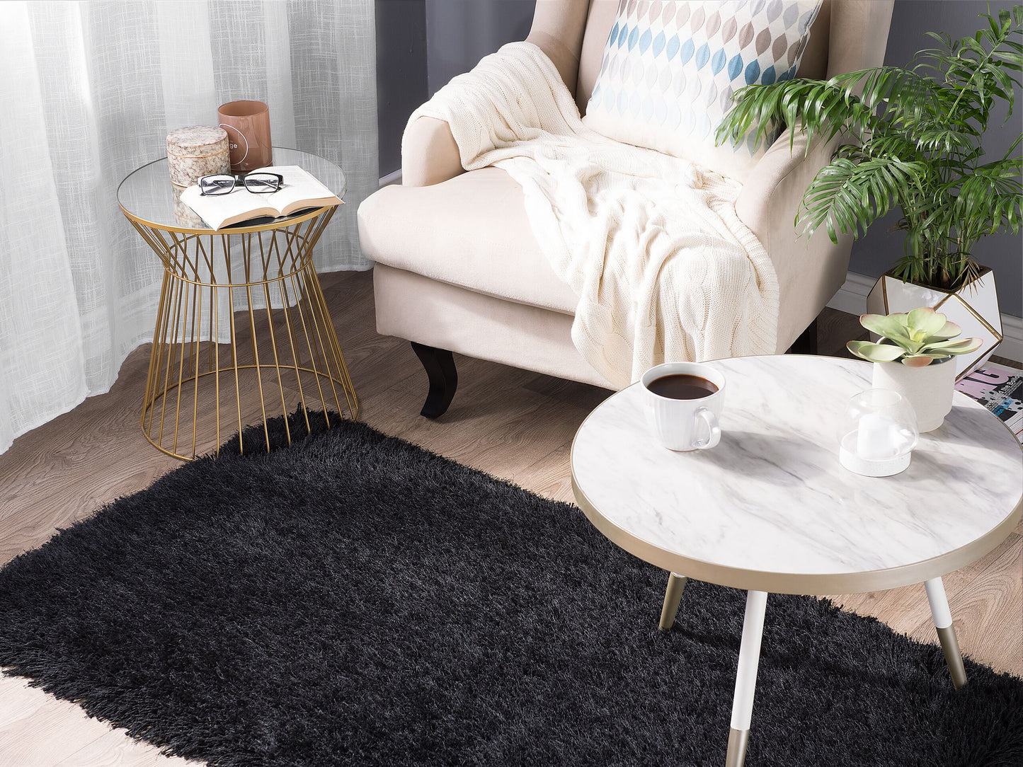 Teppich schwarz 80 x 150 cm Shaggy CIDE