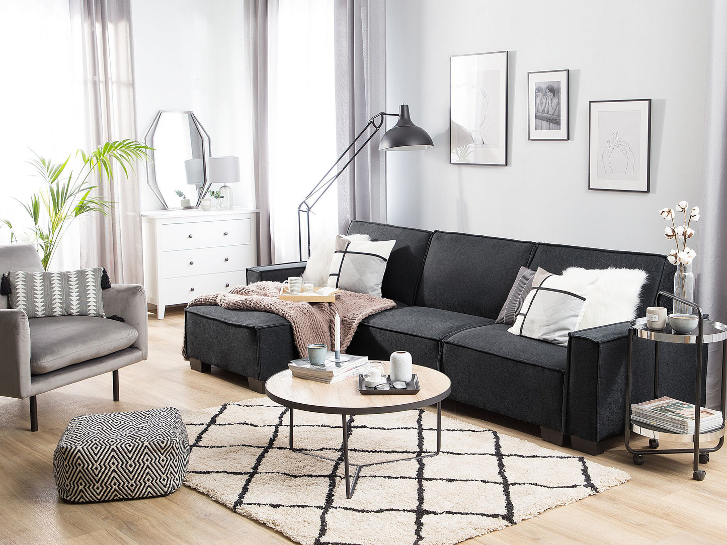 Ecksofa mit Schlaffunktion Polsterbezug graphitgrau rechtsseitig ROMEDAL