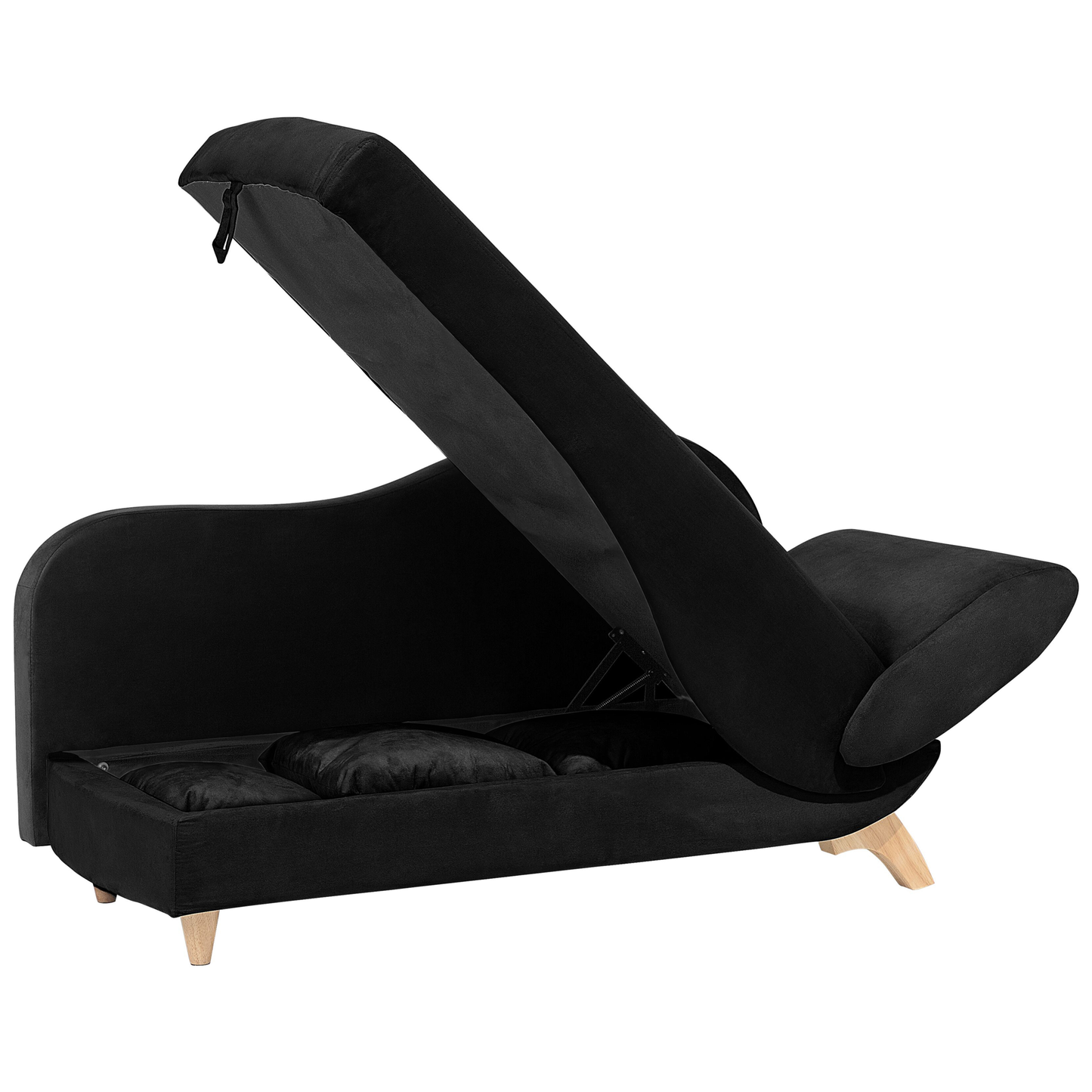 Chaiselongue Samtstoff schwarz mit Bettkasten rechtsseitig MERI