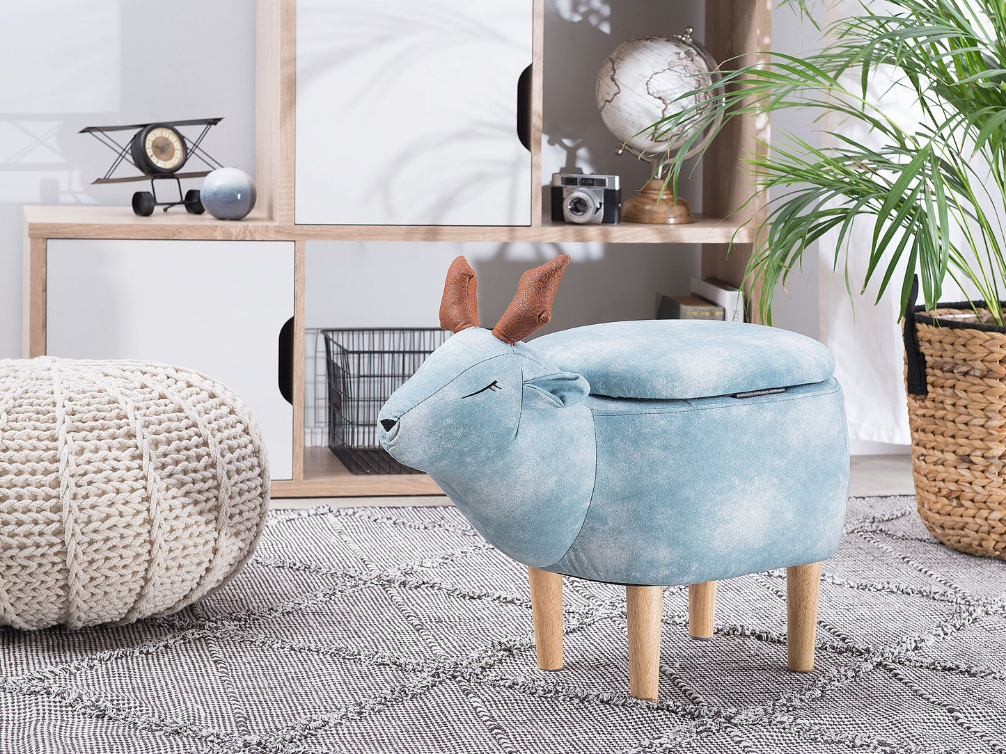 Hocker Polsterbezug mit Stauraum hellblau REINDEER