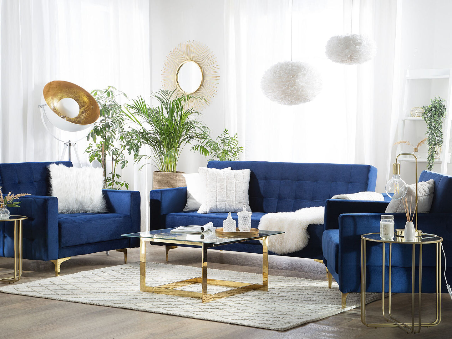 Sofa Set Samtstoff marineblau 5-Sitzer ABERDEEN