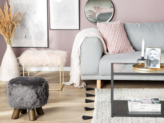 Hocker Felloptik / Gummibaumholz grau IOWA