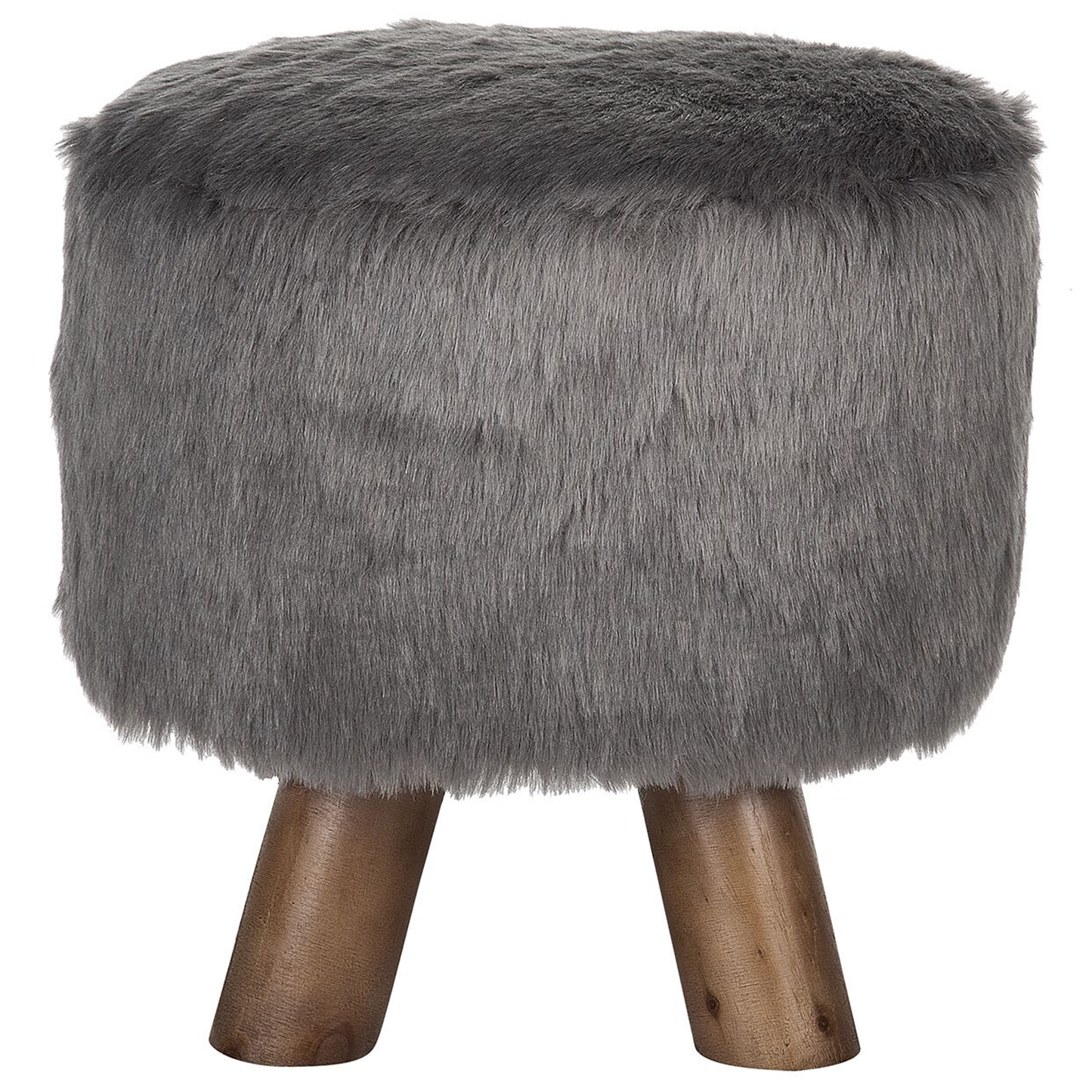 Hocker Felloptik / Gummibaumholz grau IOWA