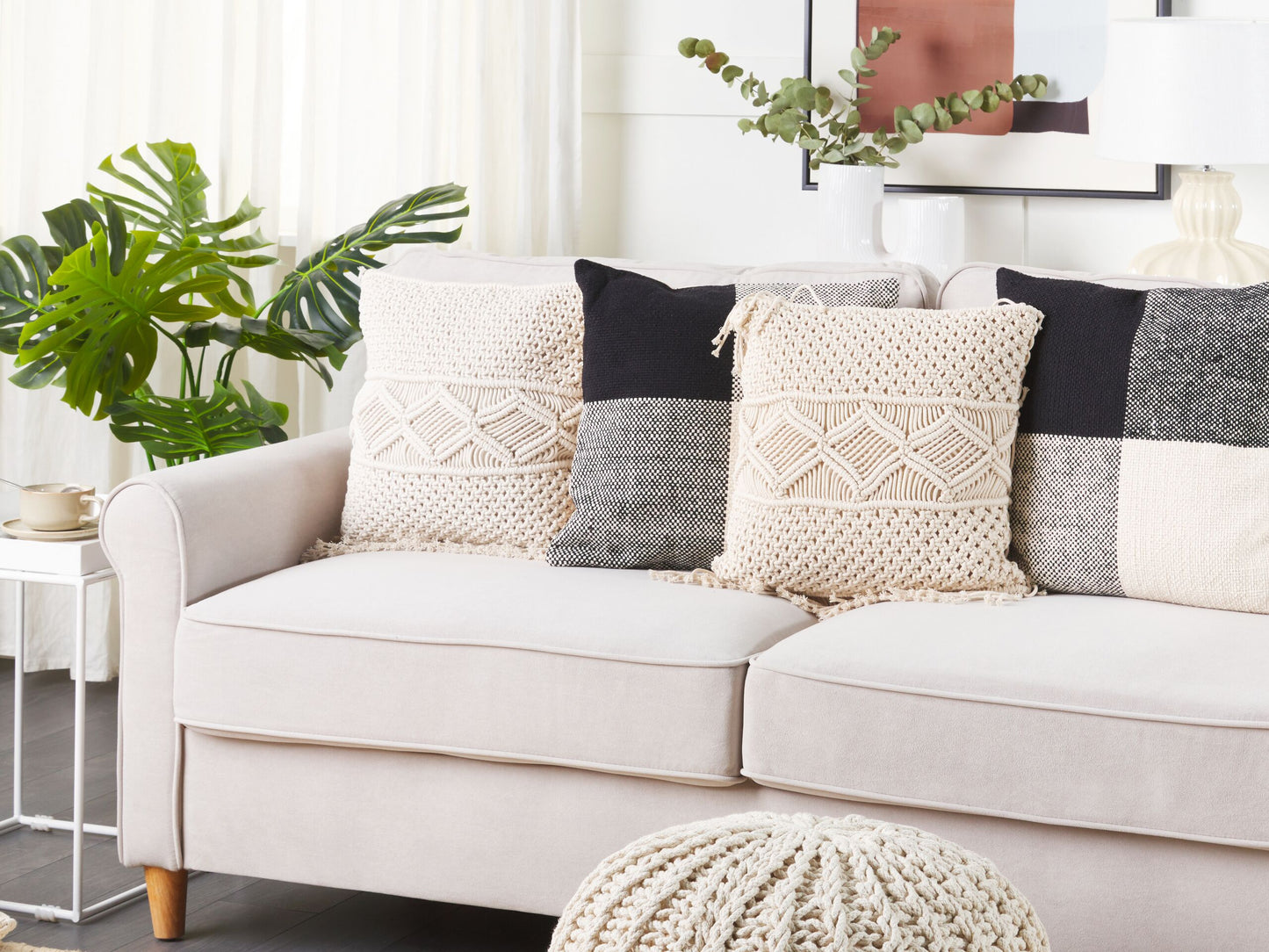 Dekokissen Makramee Baumwolle Helles Beige YORTAN 45 x 40 cm