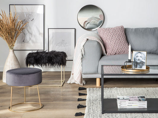 Hocker Felloptik schwarz MANHATTAN