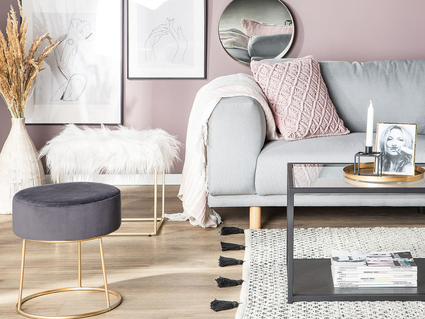 Hocker Felloptik weiss MANHATTAN