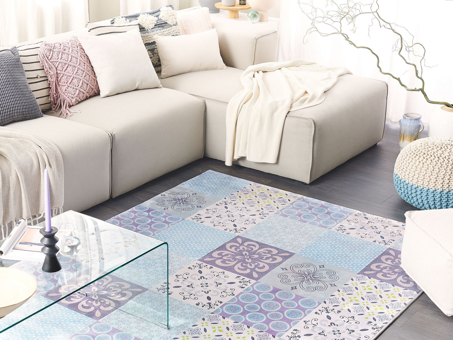 Teppich mehrfarbig 160 x 230 cm Mosaik-Muster Kurzflor INKAYA